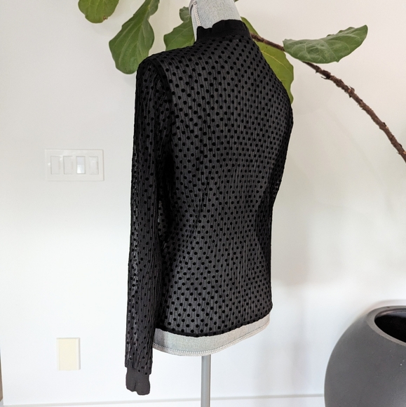 Zara Sheer Polka Dot Crinkle Mock Neck Blouse - Picture 4 of 6